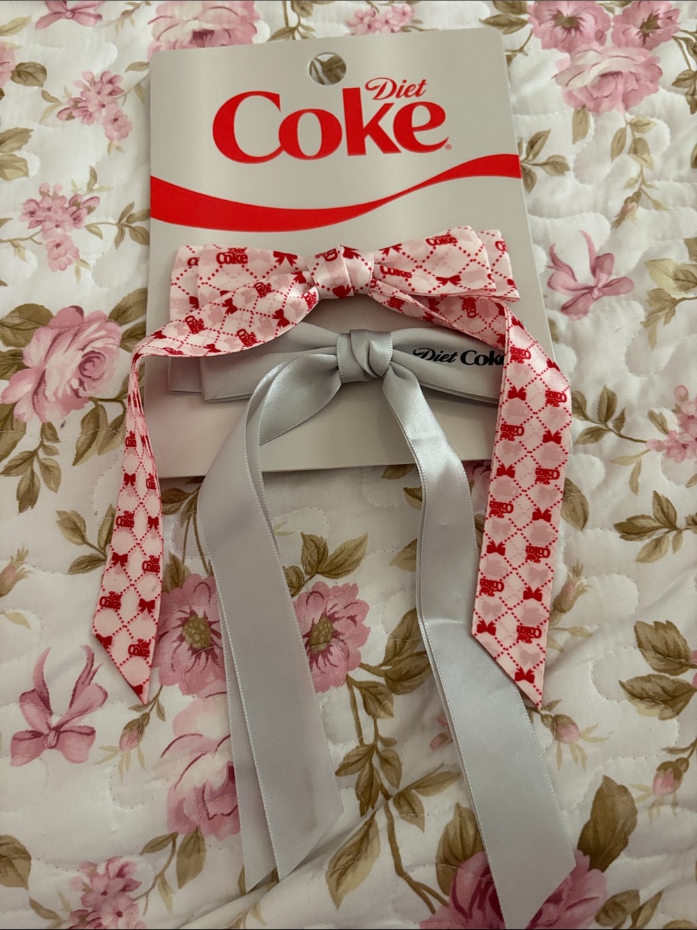 Diet Coke Ribbon Hair Bow Set - Pink & Silver